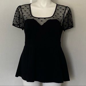 NWOT black peplum mesh polka dot plus size top